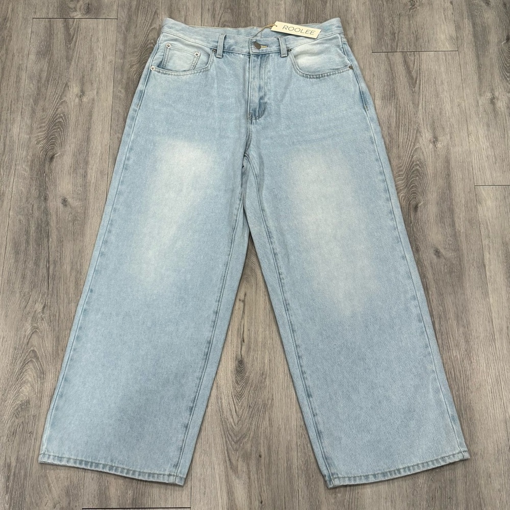 Roolee Women’s Casual Sky Blue Denim Trendy Wide Leg Jeans